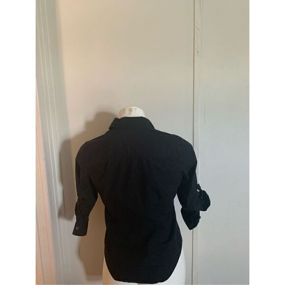 Van Heusen Women's Button Three Quarter Sleeve Button Down Shirt Black Size XS - Picture 4 of 7